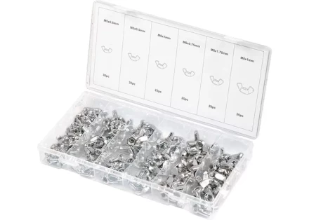 Набор гаек М5х0,5 М5х0,8 М6х0,75 М6х1 М8х1 М8х1,75 мм с &quot;барашком&quot; 150 предметов СИБРТЕХ 47606 купить в Нягани