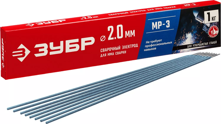 ЗУБР Д 2.0 х 300 мм, 1 кг в коробке, МР-3 рутиловый, электрод сварочный (40011-2.0) купить в Нягани