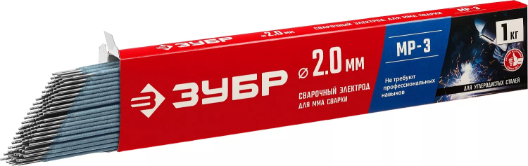 ЗУБР Д 2.0 х 300 мм, 1 кг в коробке, МР-3 рутиловый, электрод сварочный (40011-2.0) купить в Нягани