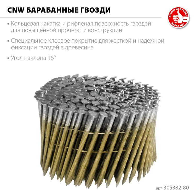 ЗУБР CNW 80 х 3.1 мм, барабанные гвозди рифленые, 3600 шт (305382-80) купить в Нягани