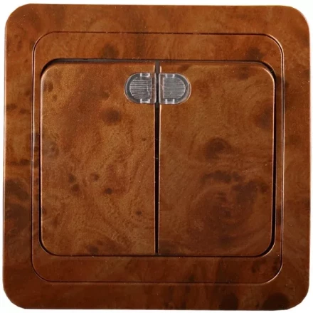 Выключатель СВЕТОЗАР &quot;ГАММА&quot; с подсветкой, двухклавишный, цвет орех, 10A/~250B SV-54135-N купить в Нягани