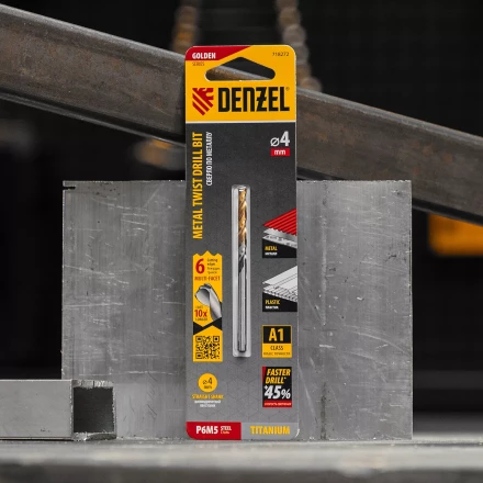 Сверло спиральное по металлу Denzel 4 x 75мм, Р6М5, Golden Tip, многогранная заточка 718272 купить в Нягани