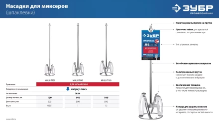 ЗУБР М14, d140 мм, насадка-миксер сверху-вниз для шпаклевок, Профессионал (МНШ-П140) купить в Нягани
