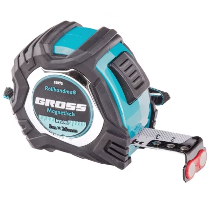 Рулетка Magnetisch 5 м х 25 мм обрезиненный корпус автоматическая фиксация Нейлоновое покрытиеытие зацеп с магнитом Gross 32572 купить в Нягани