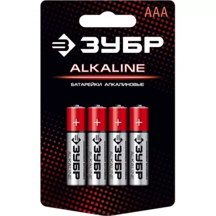 Батарейка &quot;ЗУБР&quot; &quot;ALCALINE&quot; щелочная (алкалиновая), &quot;AAA&quot;, 1,5В, 4шт 59221-4C купить в Нягани