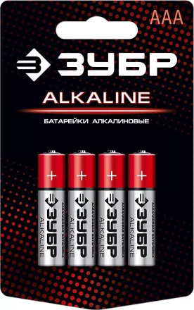 Батарейка &quot;ЗУБР&quot; &quot;ALCALINE&quot; щелочная (алкалиновая), &quot;AAA&quot;, 1,5В, 4шт 59221-4C купить в Нягани