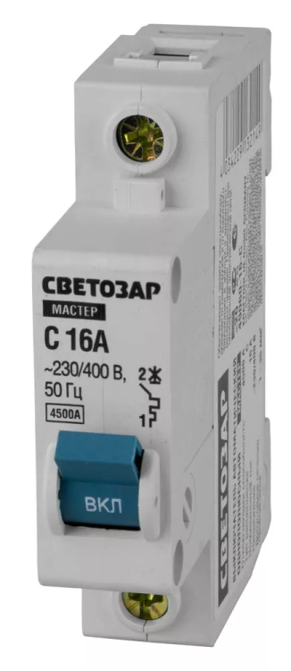 Выключатель СВЕТОЗАР автоматический, 1-полюсный, "С" (тип расцепления), 16 A, 230 / 400 В 49060-16-C купить в Нягани