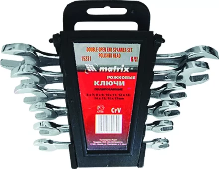 Набор ключей рожковых 6 х 22 мм 8 шт. CrV хромированные MATRIX 15276 купить в Нягани