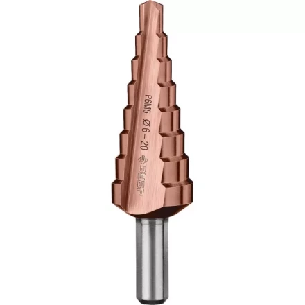 Сверло ЗУБР &quot;КОБАЛЬТ&quot; ступен. по сталям и цв.мет.ст.Р6М5 с кобальт.покрыт.d6-20мм, 8ступ.d6-20,L-75мм, трехгран.хв. 8мм 29672-6-20-8 купить в Нягани