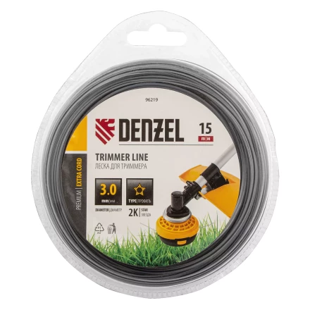Леска для триммера двухкомпонентная звезда, 3,0мм х 15м, блистер EXTRA CORD, Denzel 96219 купить в Нягани