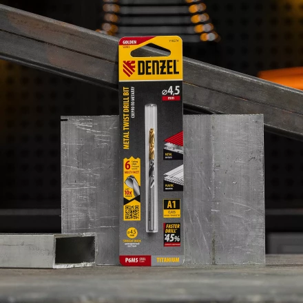 Сверло спиральное по металлу Denzel 4,5 x 80мм, Р6М5, Golden Tip, многогранная заточка 718274 купить в Нягани