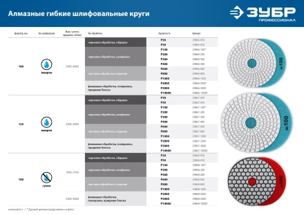 ЗУБР 100 мм, №600, сухое шлифование, алмазный гибкий шлифовальный круг АГШК, Профессионал (29868-600) купить в Нягани