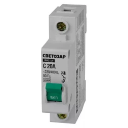 Выключатель СВЕТОЗАР автоматический, 1-полюсный, "С" (тип расцепления), 20 A, 230 / 400 В 49060-20-C