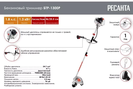 Триммер бензиновый Ресанта БТР-1300Р 70/2/34 купить в Нягани