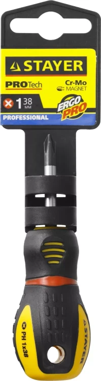 Отвертка STAYER "PROFESSIONAL" "PROTech", двухкомп рукоятка, намагниченная, Cr-Mo, PH1x38мм 25132-1-38_z02 купить в Нягани