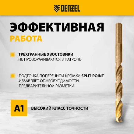 Набор сверл по металлу Denzel 723008, 1-10 мм, Р6М5К8-TiN, Golden Tip, 19 шт купить в Нягани