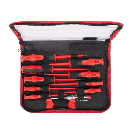 Набор диэлектрических отверток КВТ VDE НИО-12, профиль SL, PH, PZ/FL и ключи для электрошкафов, 12 предметов (103016) купить в Нягани