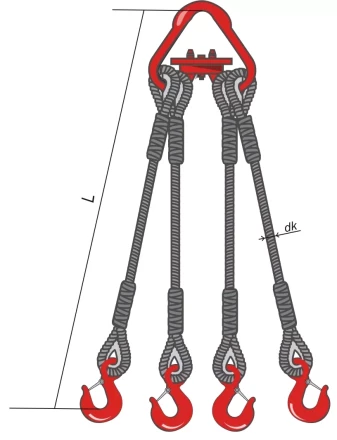 Строп канатный четырехветвевой 4СК 20 т L=2.5 м кч Гост заплет на станке купить в Нягани