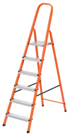 Стремянка, 6 ступеней, стальной профиль, ступени сталь, оранжевая, Россия, Сибртех 97966 купить в Нягани