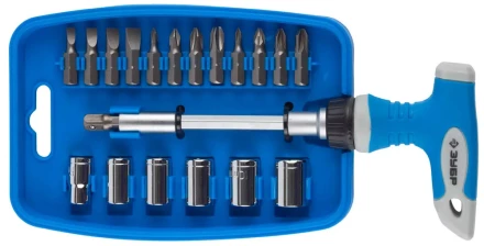 Отвертка ЗУБР &quot;МАСТЕР&quot; реверсивная, пистолетная двухкомпонентная рукоятка, 21 предмет 25411-H21 купить в Нягани