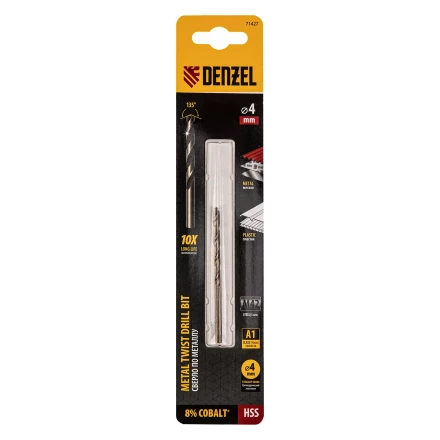Сверло по металлу, 4 мм, HSS Co-8%// Denzel 71427 купить в Нягани
