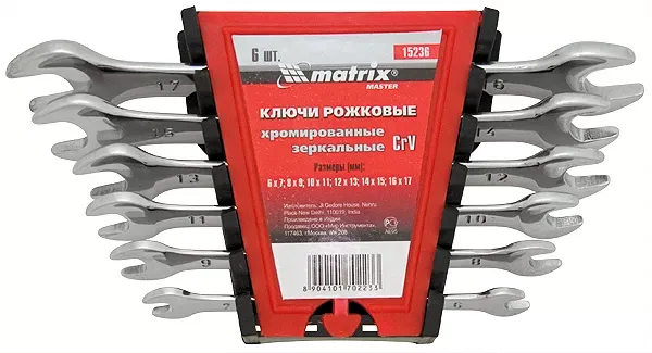 Набор ключей  рожковых 8шт. (6-22мм) CrV Elliptical зерк. хромирование MATRIX Master 15238 купить в Нягани