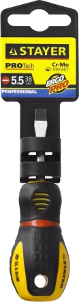 Отвертка STAYER &quot;PROFESSIONAL&quot; &quot;PROTech&quot;, двухкомп рукоятка, намагниченная, Cr-Mo, SL5,5x38мм 25131-05-38_z02 купить в Нягани
