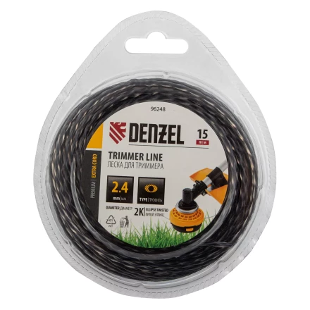 Леска для триммера двухкомпонентная эллипс 2,4мм х 15м, блистер EXTRA CORD, Denzel 96248 купить в Нягани
