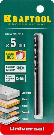 Сверло &quot;UNIVERSAL&quot; по бетону, металлу, дереву, KRAFTOOL PROFESSIONAL 29172-090-5, 5 х 90 мм 29172-090-5_z01 купить в Нягани