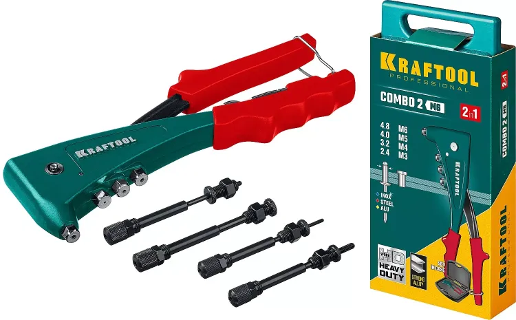 Комбинированные заклепочники, KRAFTOOL Combo2-M6 31180 31180 купить в Нягани