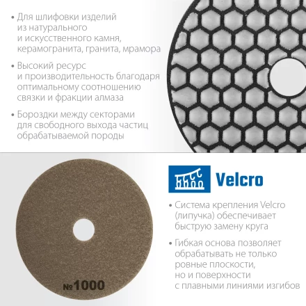 ЗУБР 100 мм, №1000, сухое шлифование, алмазный гибкий шлифовальный круг АГШК, Профессионал (29868-1000) купить в Нягани