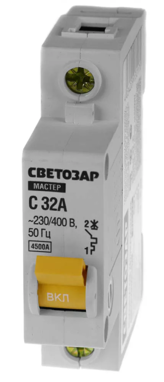Выключатель СВЕТОЗАР автоматический, 1-полюсный, "С" (тип расцепления), 32 A, 230 / 400 В 49060-32-C купить в Нягани