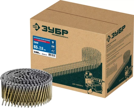 ЗУБР CNW 65 х 2.8 мм, барабанные гвозди рифленые оцинкованные, 6000 шт (305383-65) купить в Нягани
