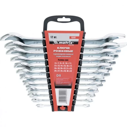 Набор ключей  рожковых 12шт. (6-32мм) CrV Elliptical зерк. хромирование MATRIX Master 15242 купить в Нягани