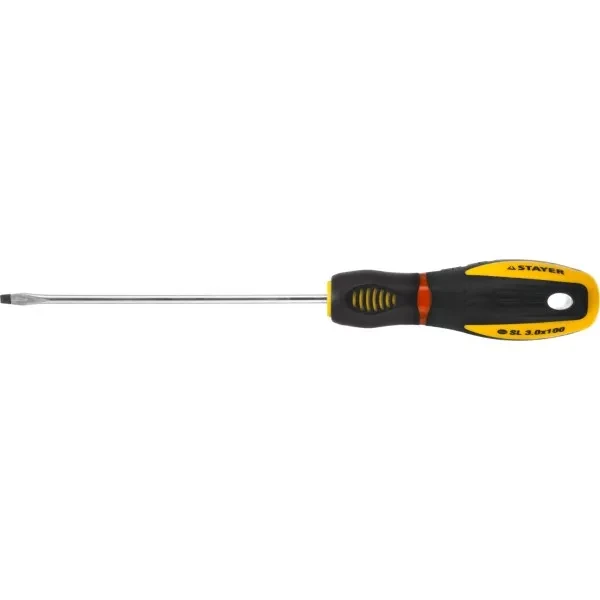Отвертка STAYER "PROFI" "PROTech", двухкомп рукоятка, намагниченная, Cr-Mo, SL3,0x100мм 25131-03-10_z02 купить в Нягани
