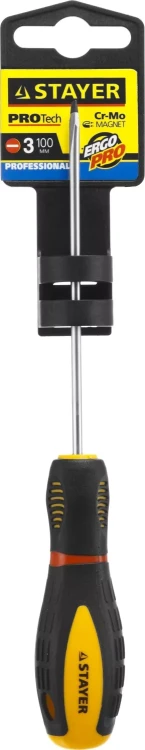 Отвертка STAYER "PROFI" "PROTech", двухкомп рукоятка, намагниченная, Cr-Mo, SL3,0x100мм 25131-03-10_z02 купить в Нягани