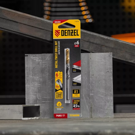 Сверло спиральное по металлу 6 x 93мм, Р6М5, Golden Tip, многогранная заточка Denzel 718278 купить в Нягани