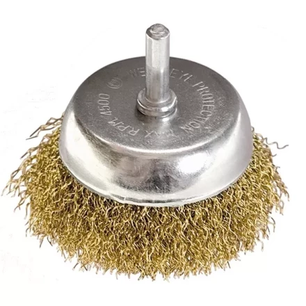 Щетка для дрели, 65 мм, &quot;чашка&quot; со шпилькой, латунированная витая проволока MATRIX 74477 купить в Нягани