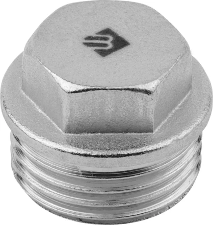 Заглушка ЗУБР &quot;ЭКСПЕРТ&quot;, 6-ти гранная головка с прижимной шайбой, никелированная латунь, наружная резьба, 1/2&quot; 51299-1/2 купить в Нягани