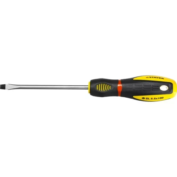 Отвертка STAYER "PROFI" "PROTech", двухкомп рукоятка, намагниченная, Cr-Mo, SL5,5x100мм 25131-05-10_z02 купить в Нягани
