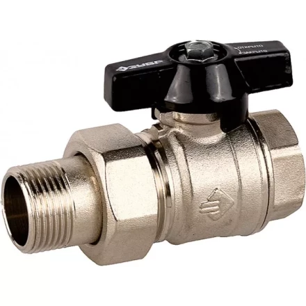 Кран шаровой ЗУБР полнопроходной с накидной гайкой &quot;мама-папа&quot;, бабочка, никелированная латунь, 3/4&quot; 4-51327-C-3/4 купить в Нягани
