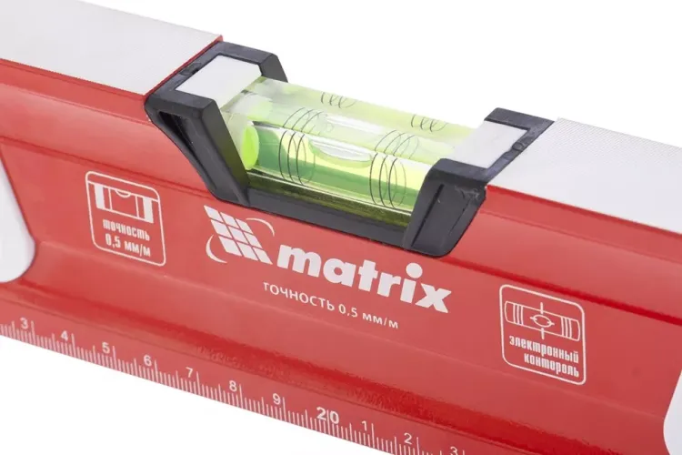 Уровень алюминиевый магнитный 600 мм с зеркальным глазком MATRIX 2 компонентные рукоятки артикул 34731 купить в Нягани