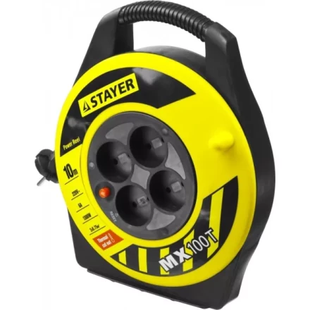 Удлинитель на катушке &quot;MX100T&quot;, 10 м, 4 гнезда, ПВС 2x0,75 кв мм, 1300 Вт, STAYER 55071-10 купить в Нягани