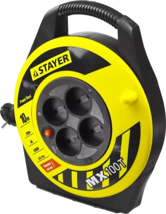 Удлинитель на катушке &quot;MX100T&quot;, 10 м, 4 гнезда, ПВС 2x0,75 кв мм, 1300 Вт, STAYER 55071-10 купить в Нягани