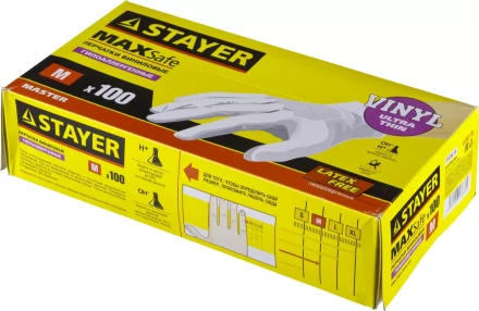 Перчатки STAYER &quot;MASTER&quot; виниловые экстратонкие, M, 100шт 11207-M купить в Нягани