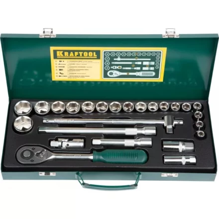 Набор торцовых головок KRAFTOOL &quot;INDUSTRIE QUALITAT&quot; (1/2&quot;) универсальный, Cr-V, металлический кейс, 25 предметов 27892-H25_z01 купить в Нягани