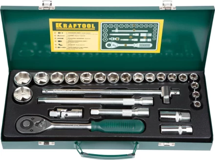 Набор торцовых головок KRAFTOOL &quot;INDUSTRIE QUALITAT&quot; (1/2&quot;) универсальный, Cr-V, металлический кейс, 25 предметов 27892-H25_z01 купить в Нягани