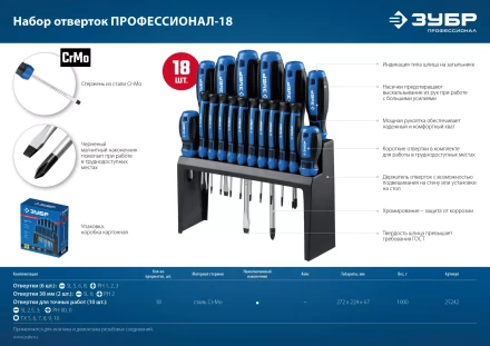 ЗУБР 18 предм., набор отверток, Профессионал (25242) купить в Нягани