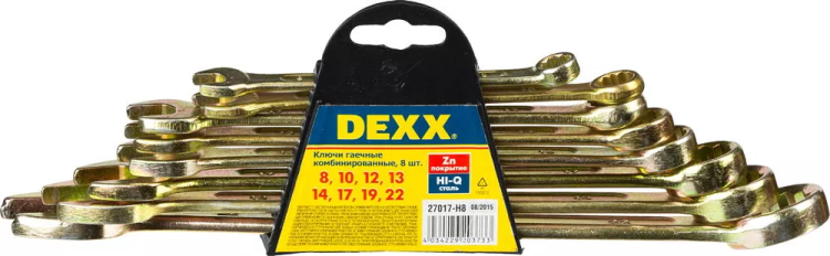 Набор DEXX: Ключи комбинированные гаечные, желтый цинк, 8-22мм, 8шт 27017-H8 купить в Нягани